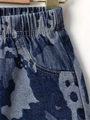 Boys Camo Denim Shorts, Comfortable Elastic Waist, Summer Outdoor