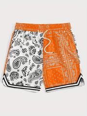 Paisley Pattern Shorts with Drawstring Waist for Men