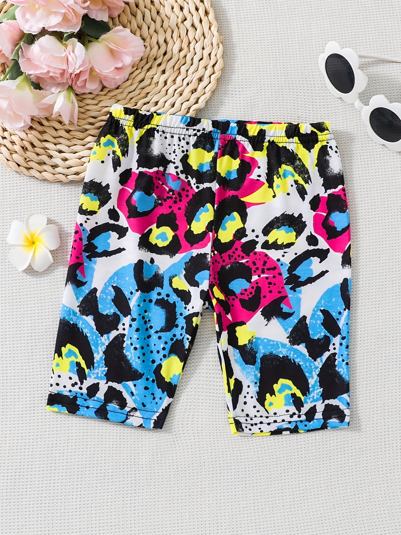 Toddler Girls Colorful Leopard Graphic Elastic Waist Casual Sports Bike Shorts
