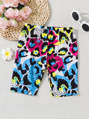 Toddler Girls Colorful Leopard Graphic Elastic Waist Casual Sports Bike Shorts