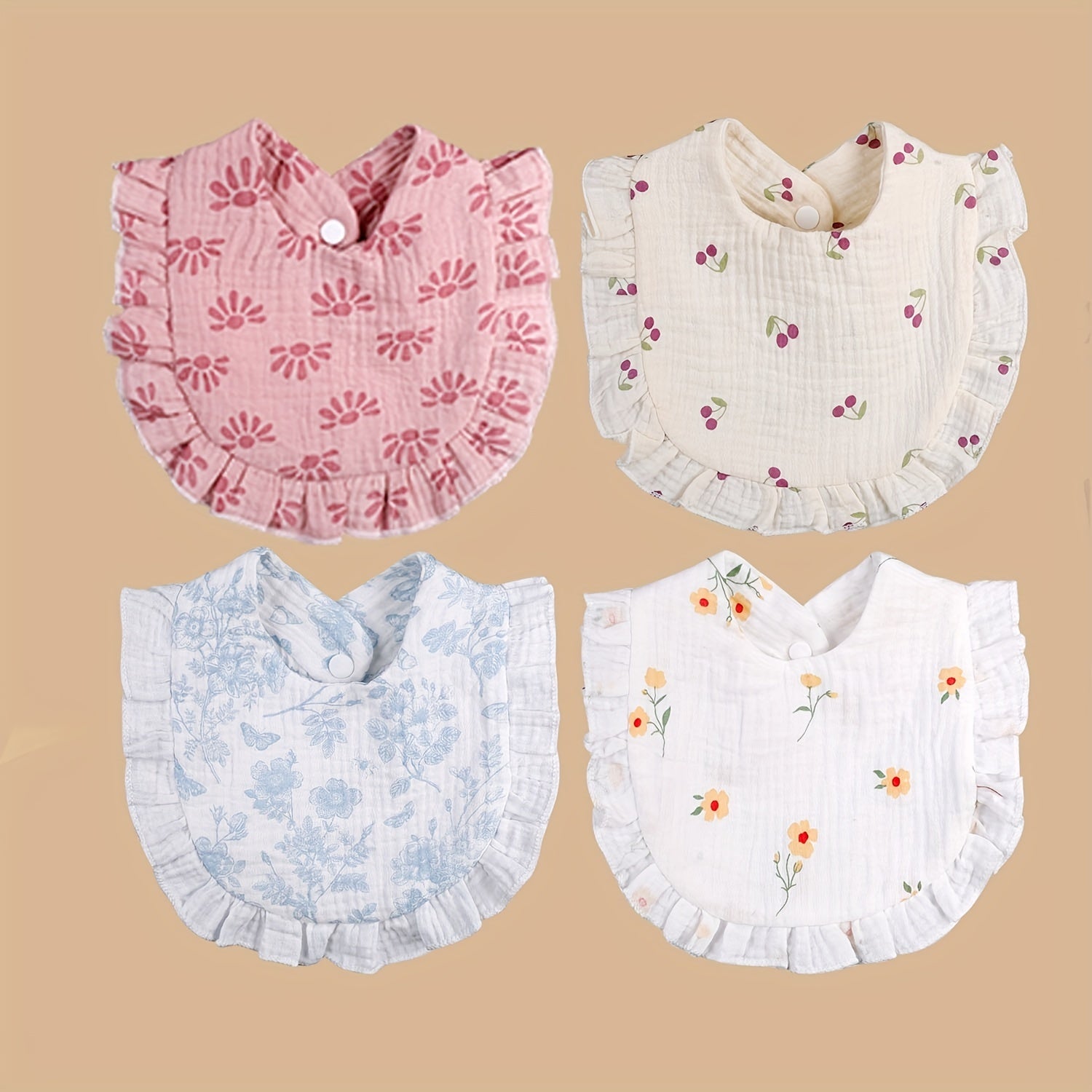 Baby Printed Towel Baby Gauze Flower Wavy Edge Muslin Bib