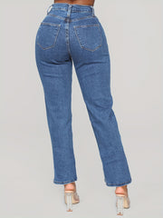 High Waist Non Stretch Casual Denim Pants