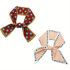 2pcs Red & Pink Skinny Scarf Long Ribbon Neckerchief Twilly Scarf