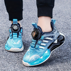 Boy's Reflective Basketball Shoes with Rotating Buckle Non Slip Sneakers