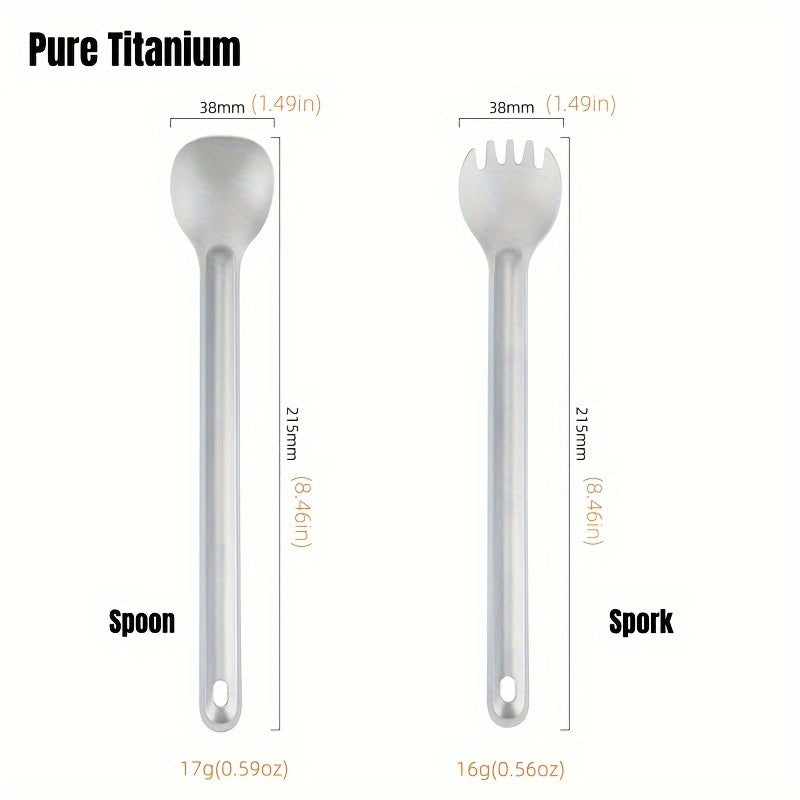 Titanium Long Handle Spork Set for Camping Picnic Hiking