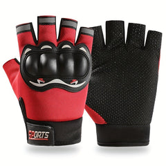 Unisex Fingerless Gloves with Knuckle Protection for Motorcycle Bike