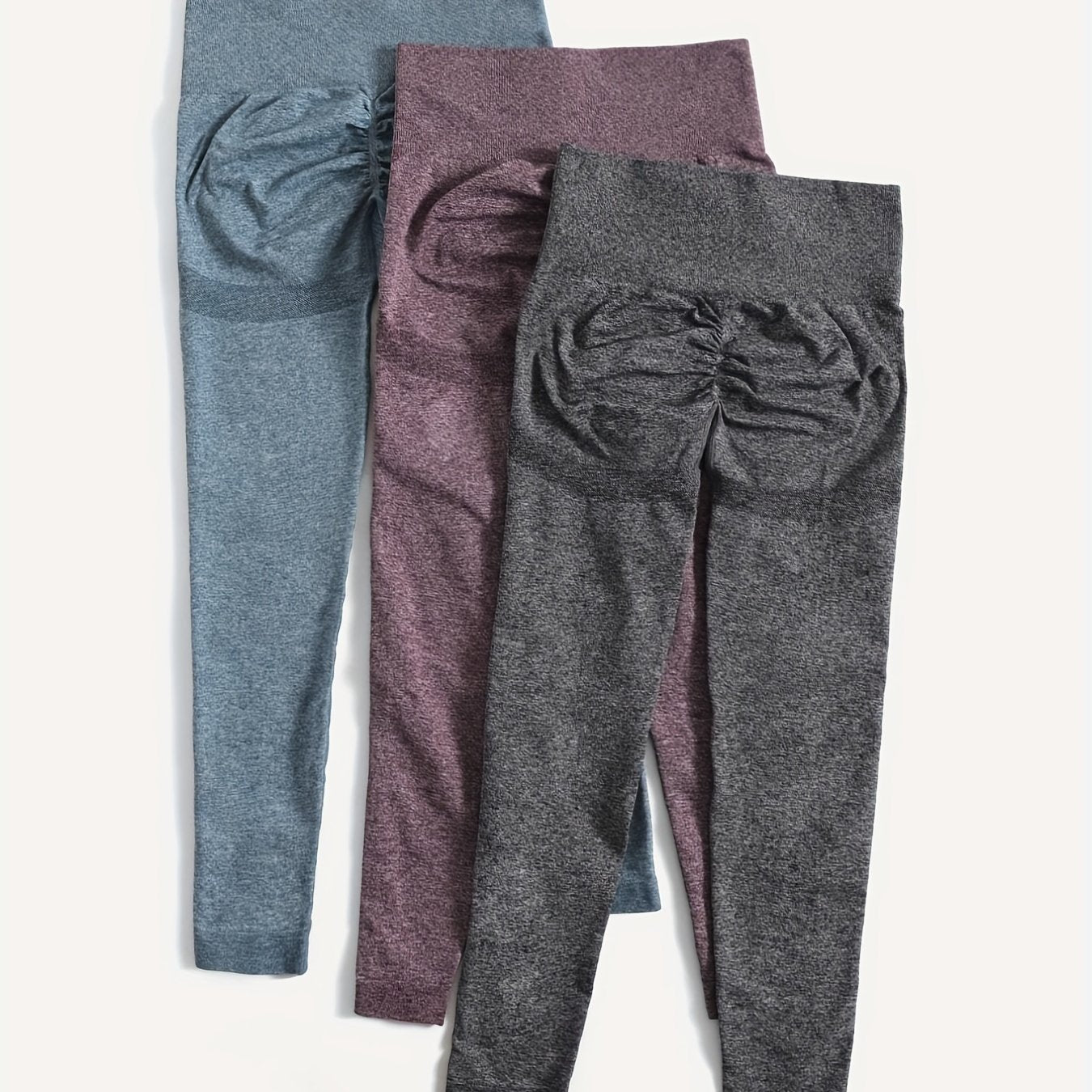 3pcs Solid Yoga Leggings High Waist Fitness Running Workout Sports Pants
