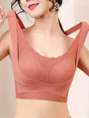 Lace Wire-Free Bra Front Buckle Cross Back Lingerie