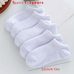 5 Pairs Boy's Solid Liner Anklets Socks Cotton Blend Non Slip Socks