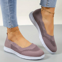 Women's Breathable Flying Woven Flat Shoes Comfortable Closed Toe Slip On Shoes