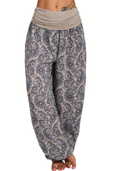 Floral Print Harem Pants High Waist Solid Pants For Spring & Summer