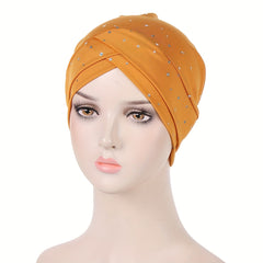 Forehead Cross Rhinestone Turban Cap Elastic Head Wrap Beanie