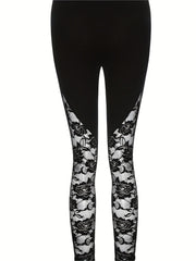 Solid Lace Skinny Leggings Casual Every Stretchy Leggings