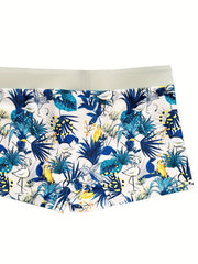 Men's Plants Print Drawstring Block Briefs for Beach Surfing