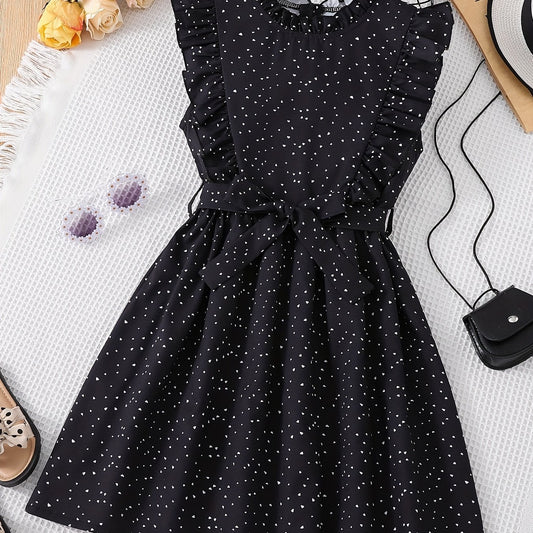 Girls' Polka Dot Print A Line Swing Tunic Dress with Belt