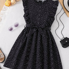 Girls' Polka Dot Print A Line Swing Tunic Dress with Belt