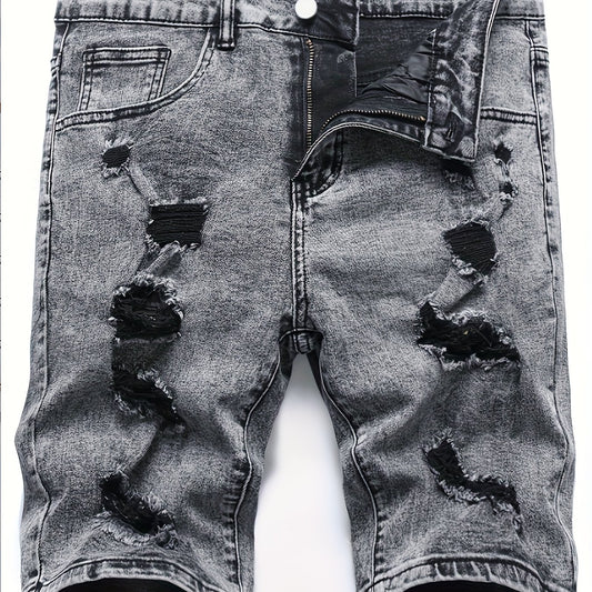 Men's Distressed Denim Shorts Medium Stretch Casual Street Style