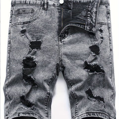 Men's Distressed Denim Shorts Medium Stretch Casual Street Style