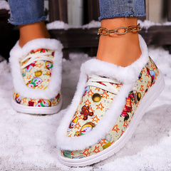 Snowman Christmas Snow Boots Warm Plush Lace-up Flat