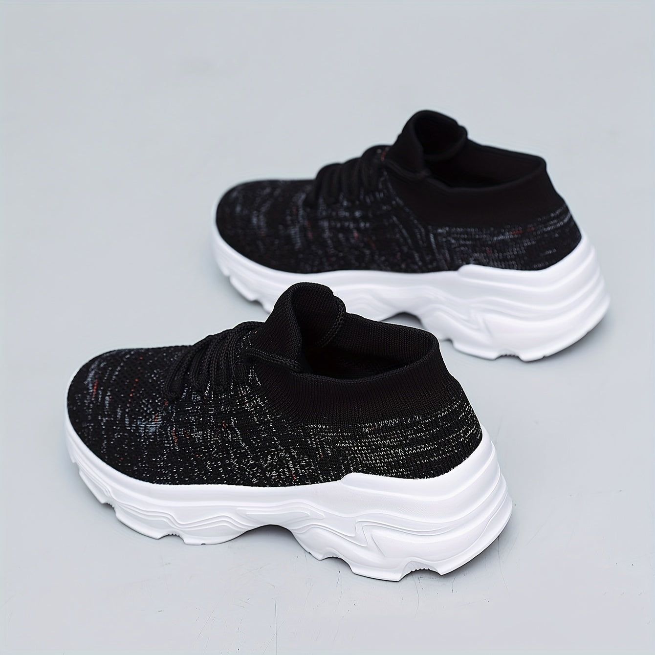 Breathable Running Shoes Elastic Lace Up Woven Casual Sneakers