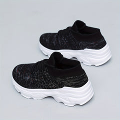 Breathable Running Shoes Elastic Lace Up Woven Casual Sneakers