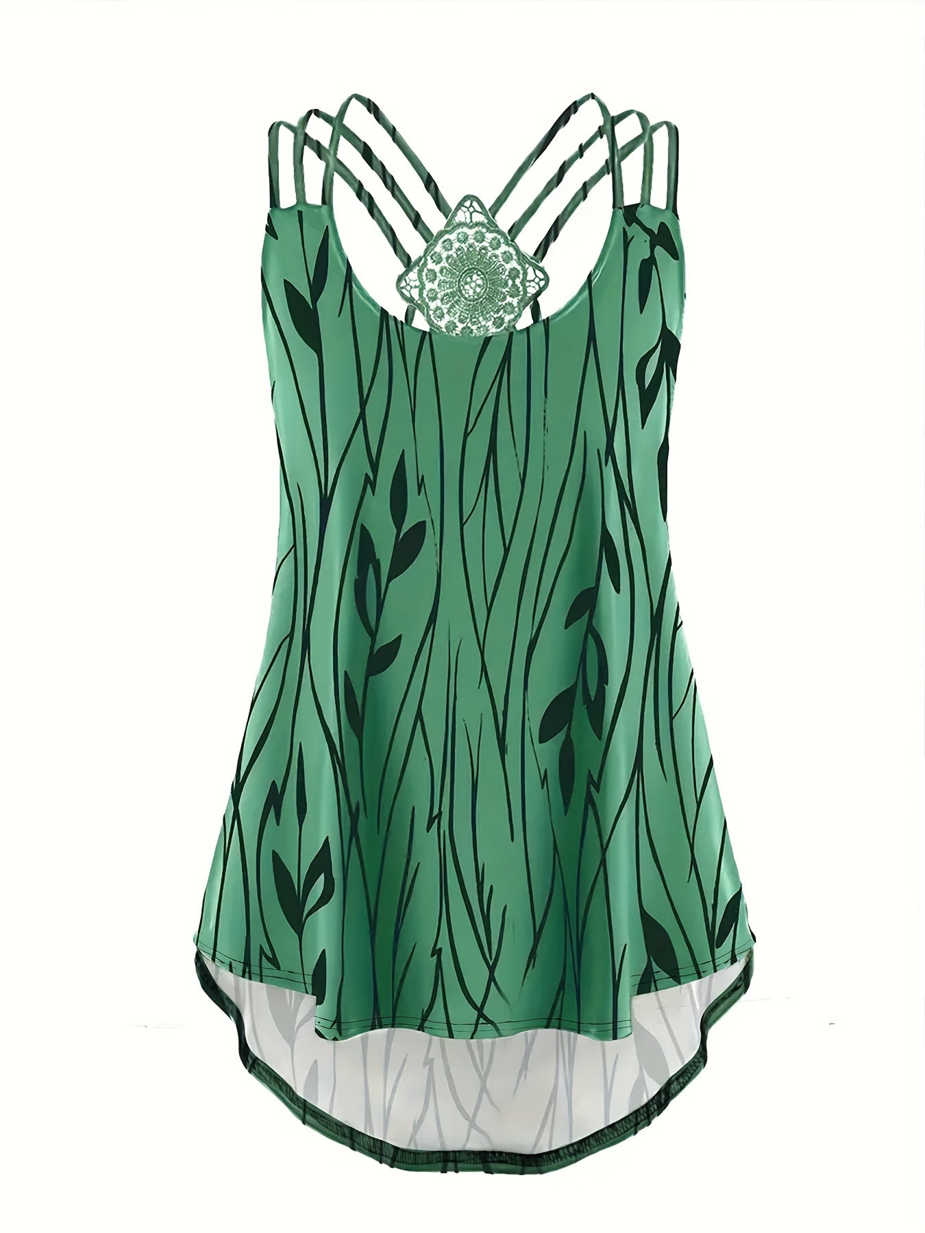 Leaf Print Lace Suspender Vest Top Sleeveless Tank Top