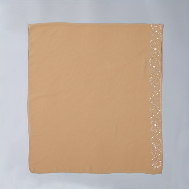 Khaki Chiffon Scarf Hijab Rhinestone Decor Shawl
