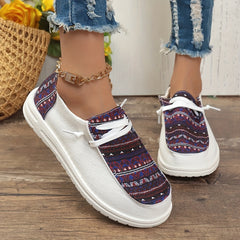 Women's Skate Shoes with Square Pattern, Lace-Up Canvas Sneakers