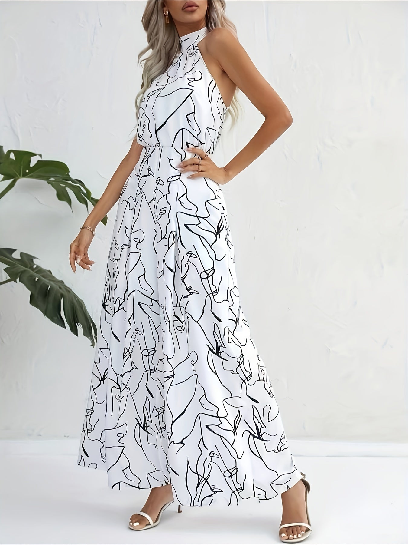 Printed Halter Neck Wide Leg Jumpsuit for Women