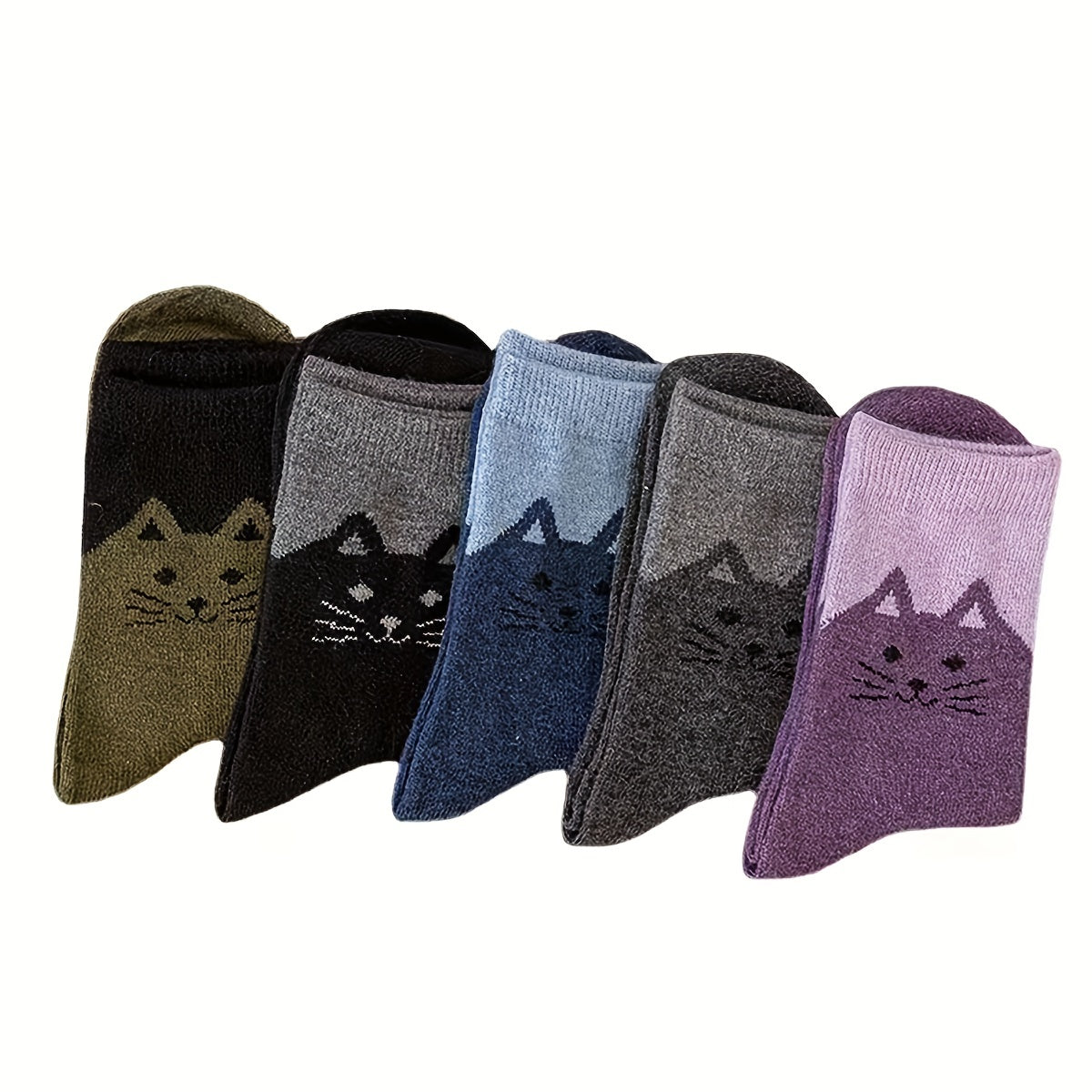 5 Pairs Cartoon Cat Print Socks Women's Stockings