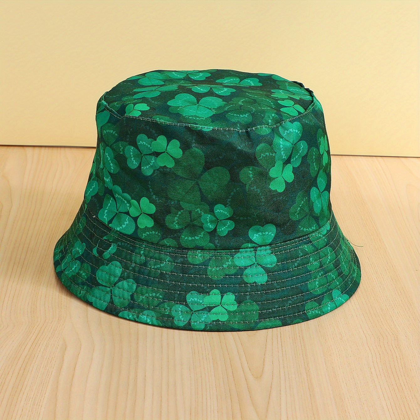 Lucky Clover Print Bucket Hat Green Sunscreen Fisherman Cap