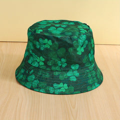 Lucky Clover Print Bucket Hat Green Sunscreen Fisherman Cap