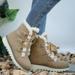 Women's Plush Inner Snow Boots Lace up Waterproof Mid Calf Comfortable Non slip