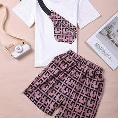 Boys Graphic Print Round Neck T-shirt & Shorts Set for Summer