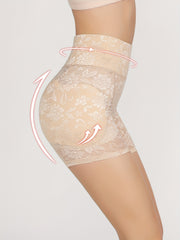 Floral Lace Mesh Shaping Shorts High Waist Tummy Control