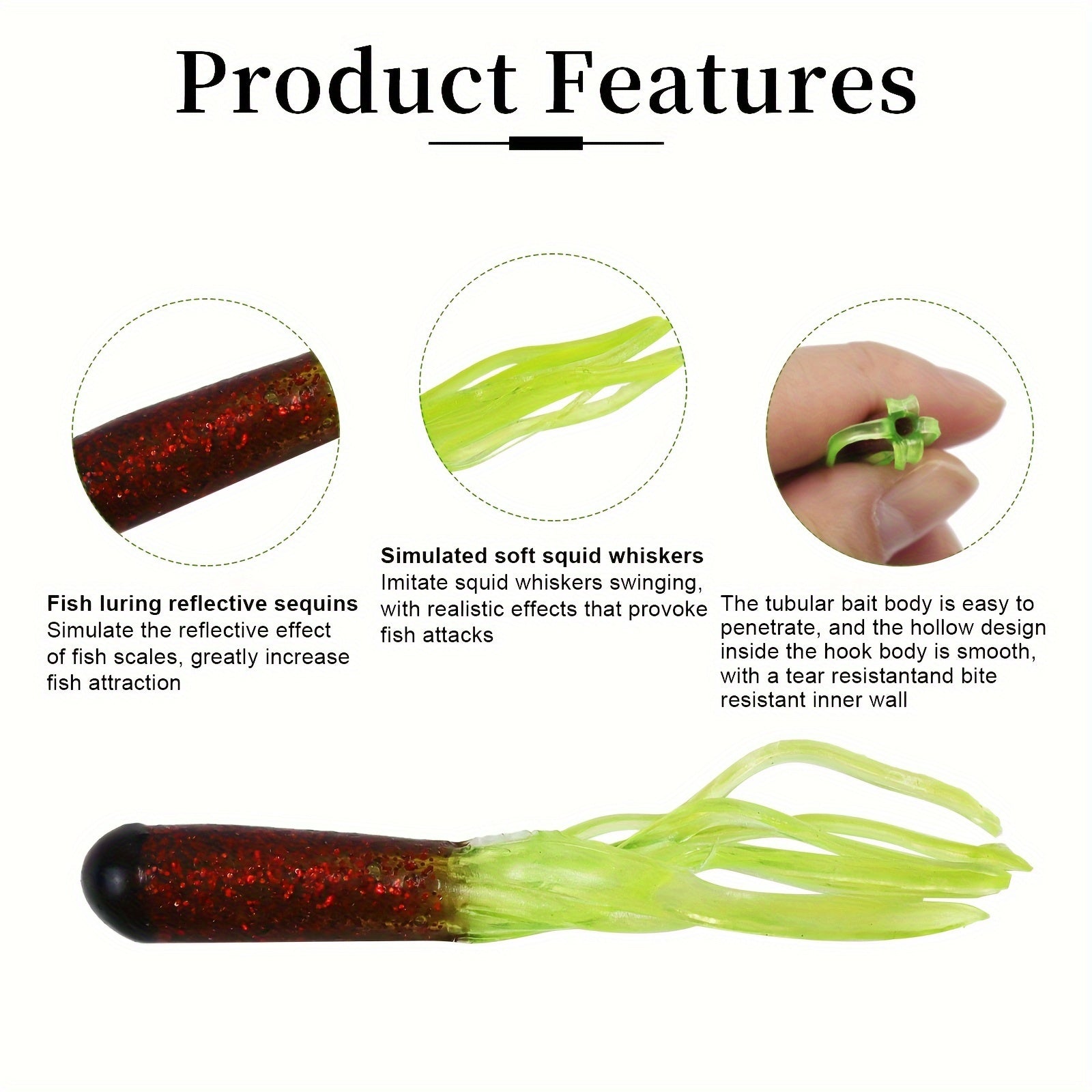 7pcs Tube Baits Soft Plastic Fishing Lure Grub Worm For Bass
