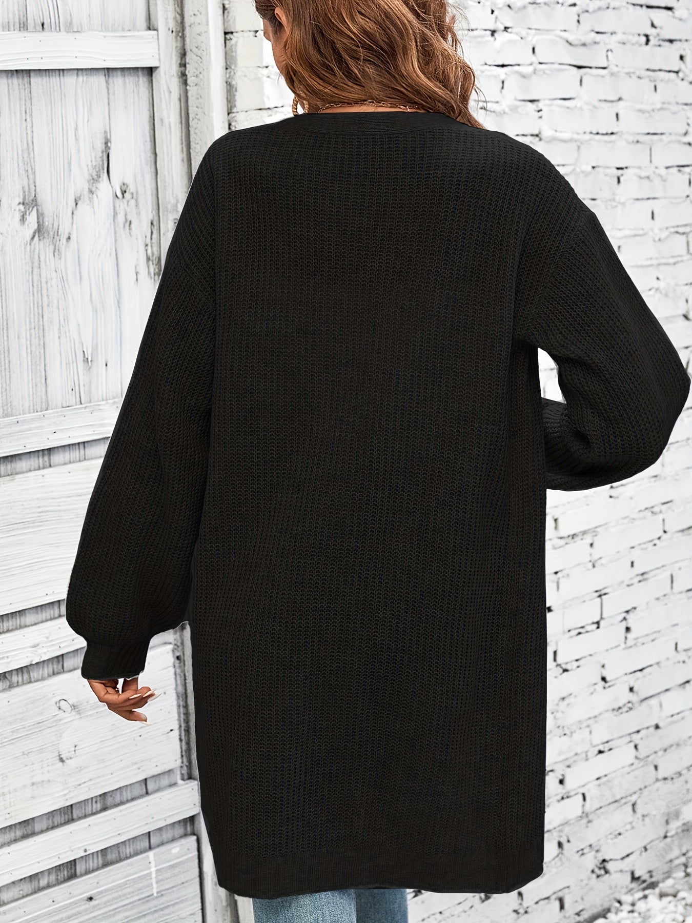 Women's Solid Long Sleeve Loose Fit Cardigan