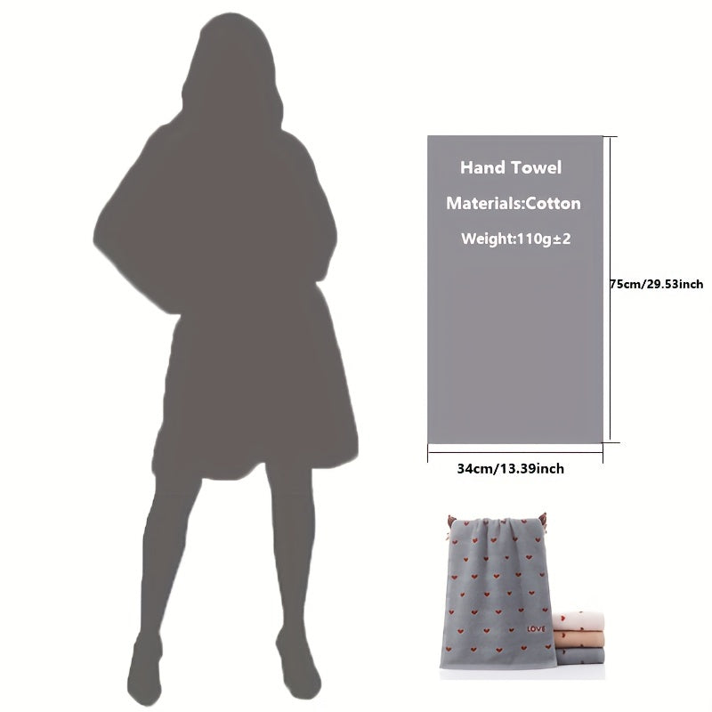 Heart Pattern Cartoon Hand Towel Absorbent Skin-Friendly 13 x 29in