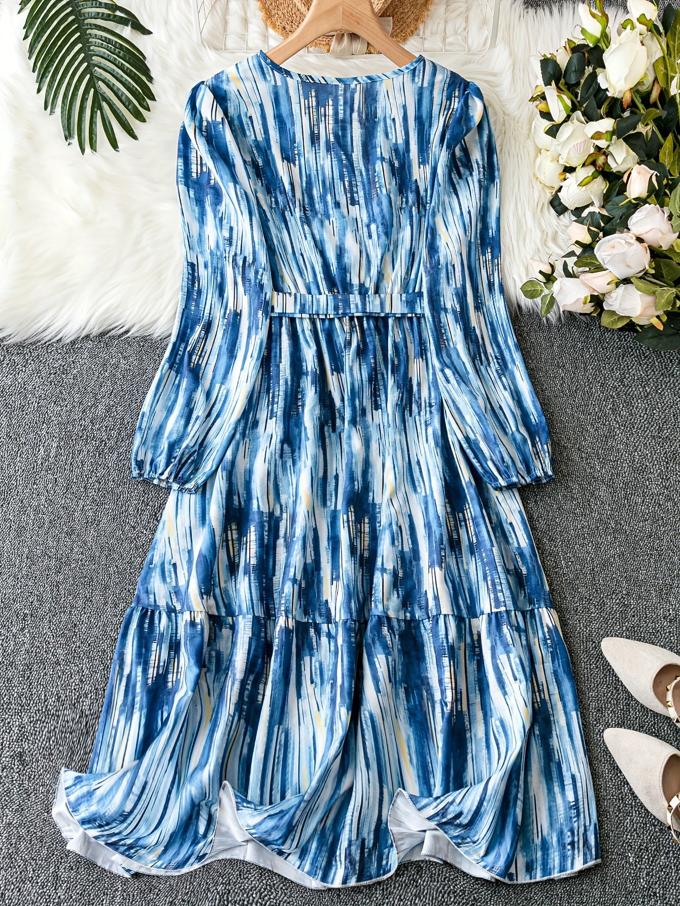Plus Tie Dye Lantern Sleeve Smock Maxi Dress