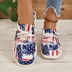Women's Star Pattern Canvas Shoes Casual Lace Up Flat Loafers Lightweight