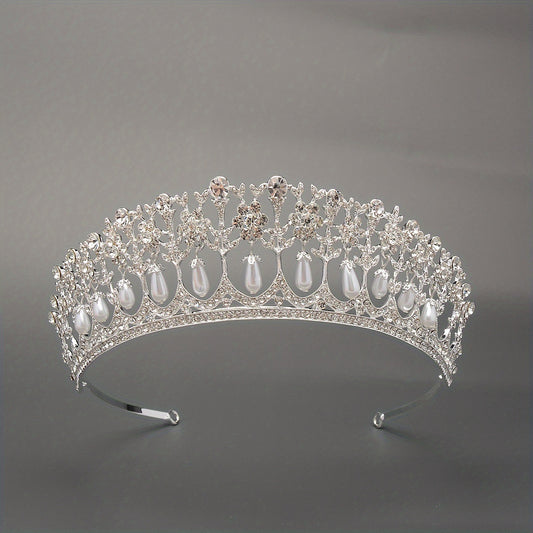 Princess Bridal Crown Rhinestone Faux Pearl Head Jewelry