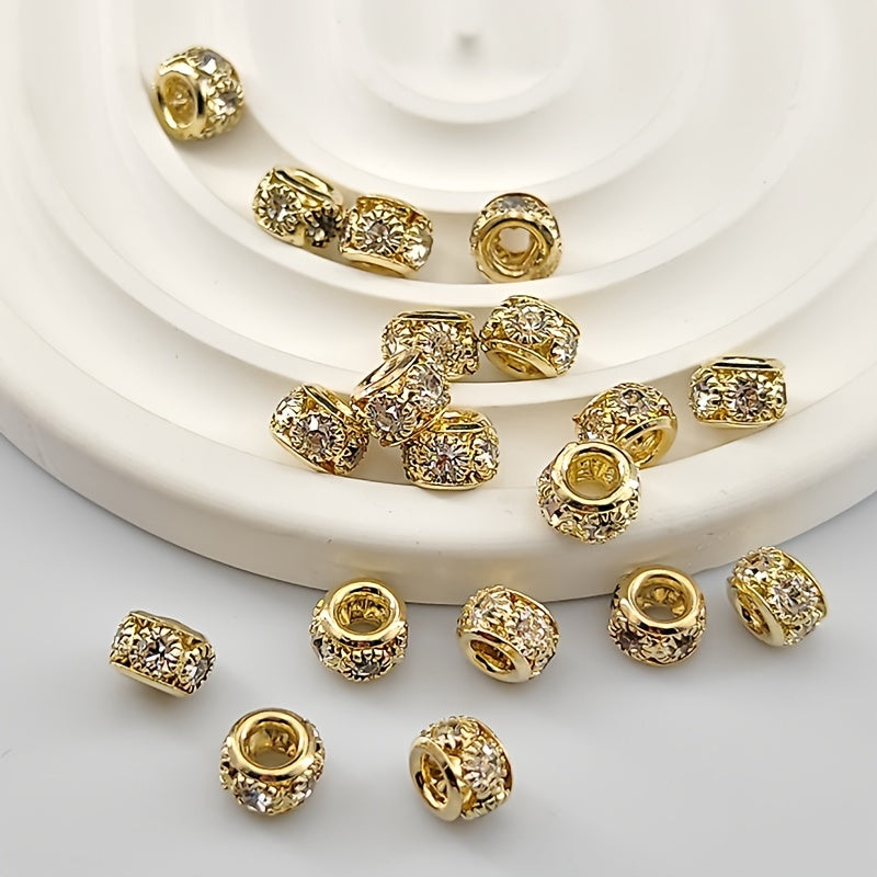 20 Pcs Round Beads Inlaid Rhinestone for DIY Jewelry Making
