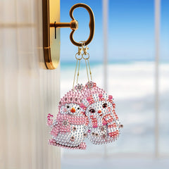 6pcs DIY Christmas Diamond Painting Keychain Pink Snowman Art Mosaic