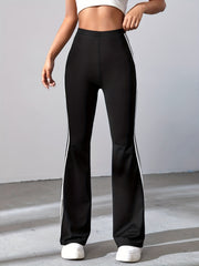 Striped Print Flared Leg Pants Casual High Waist Long Length Pants
