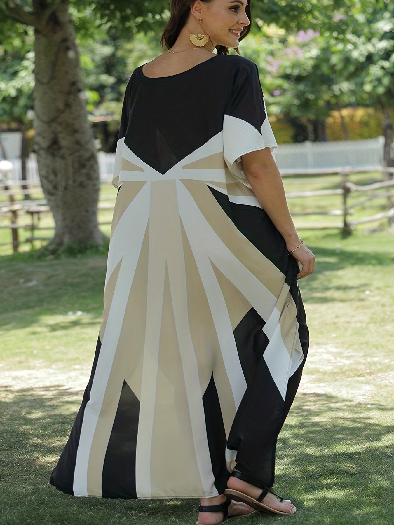 Geometric Print V-Neck Cover Up Dress