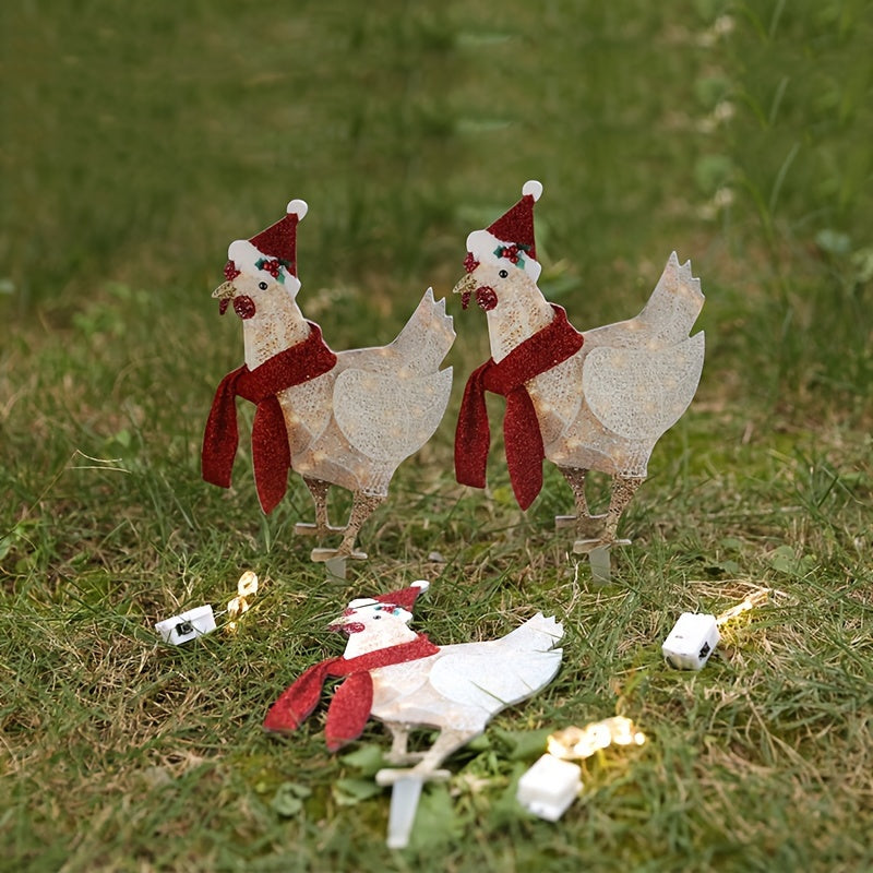 3pcs Light Up Chicken Christmas Garden Acrylic Ornament