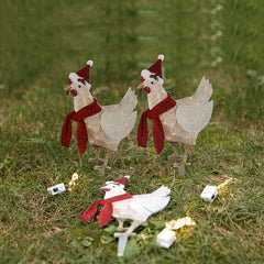 3pcs Light Up Chicken Christmas Garden Acrylic Ornament