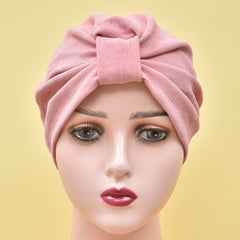Solid Pleated Turban Cap Elastic Head Wrap Women Bandana Casual Hijab Hat