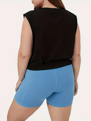 Solid Round Neck Crop Running Fitness Tank Top