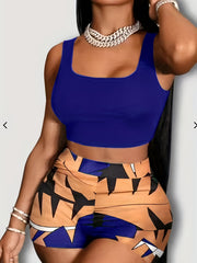 Women's Hawaii Beach Wind Print Tank Top & Shorts Set